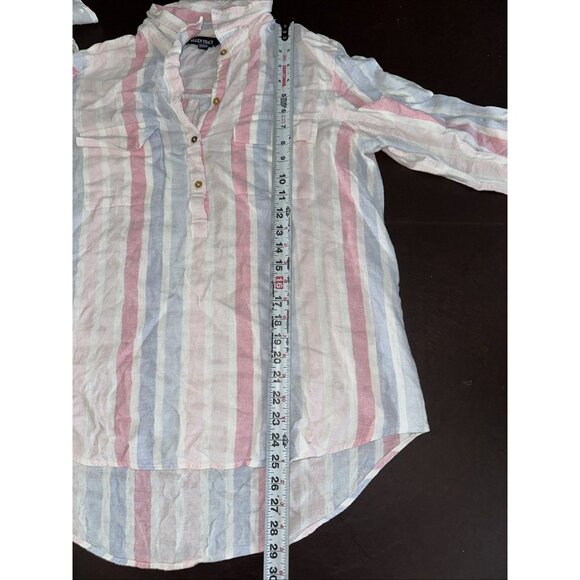 Ellen Tracy Striped Button-Front Shirt w/Roll-Tab Sleeves Womens L Pink/Blue - Picture 8 of 9